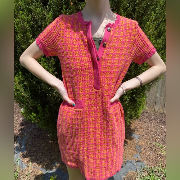 Free Assembly Pink & Orange Tweed Mini Sweater Dress Short Sleeves Size XS - Picture 4 of 9